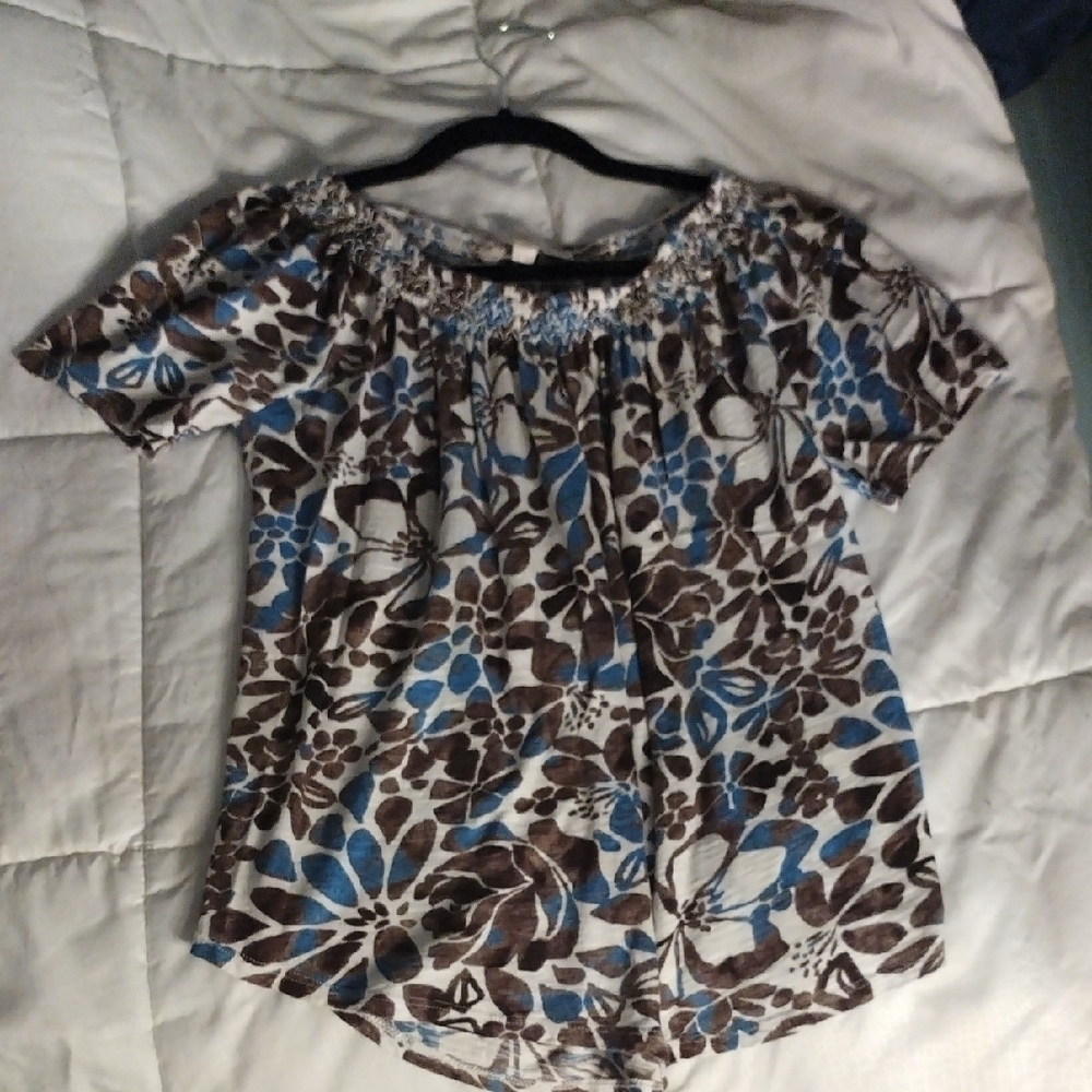 Floral Blue and Brown Women's Top
